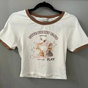 Ozlana Australia Baby Tee Cute Bunny Club Graphic Shirt Size Medium